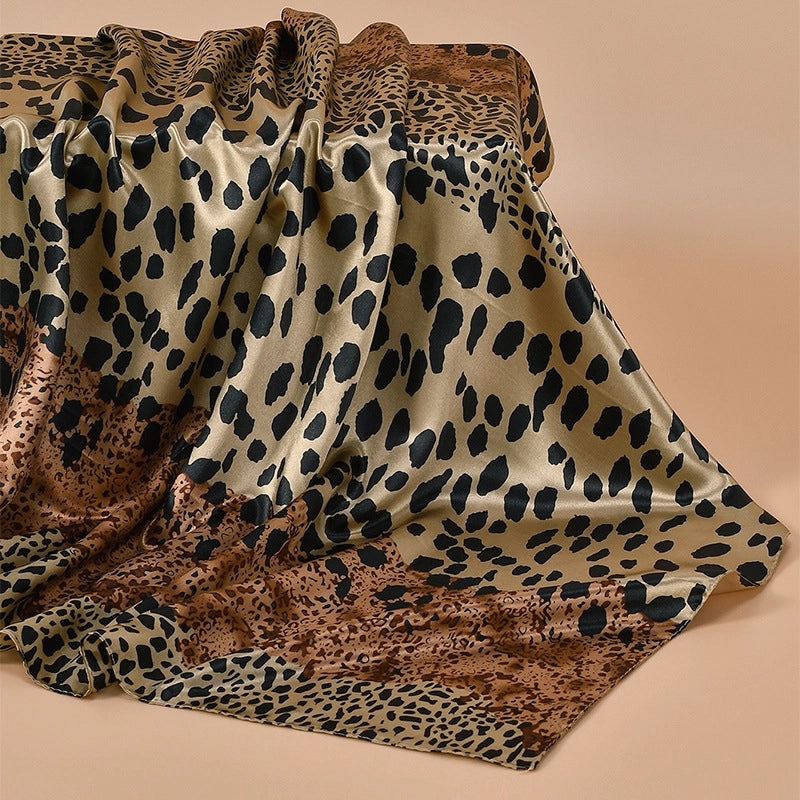 Women's Vintage Style Streetwear Leopard Satin Silk Scarf