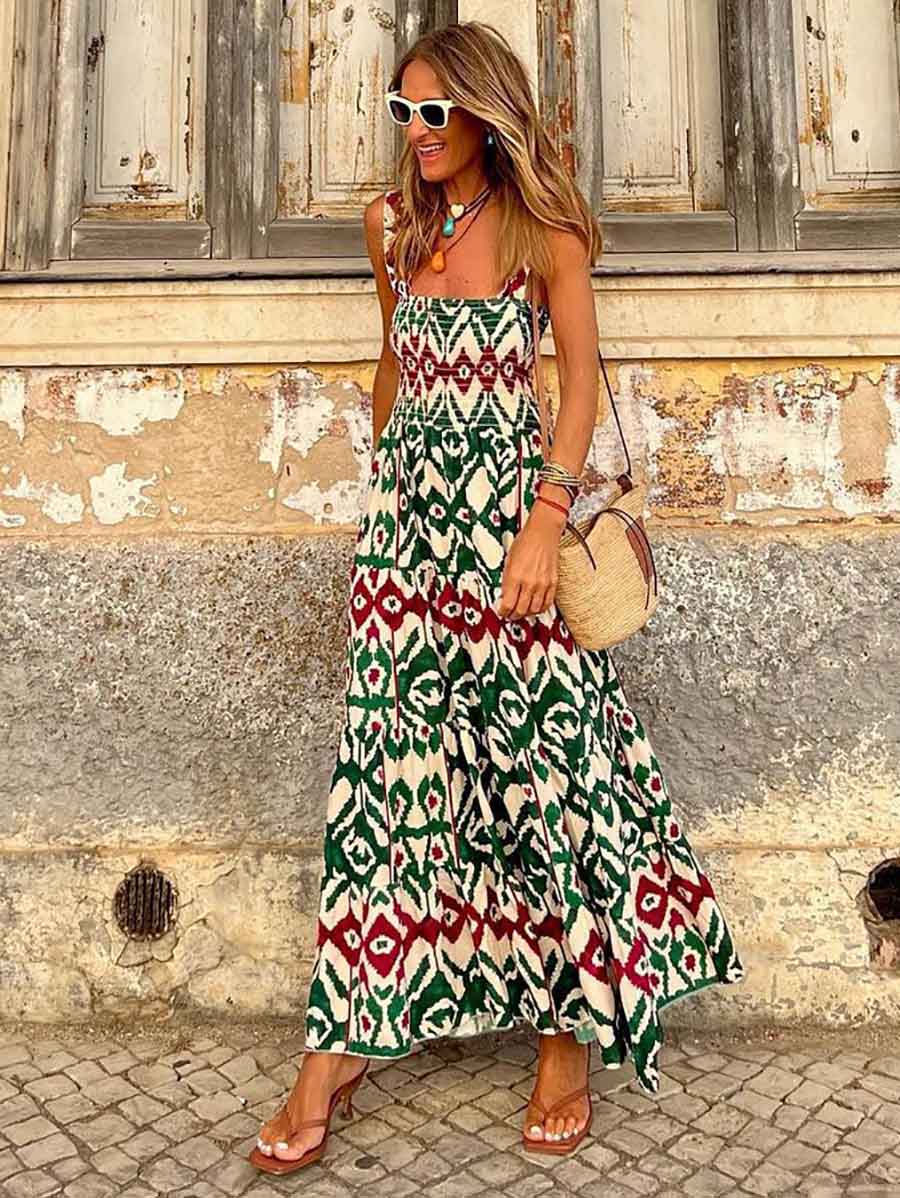 Printed Halter Beach Resort Dress(3 Colors)