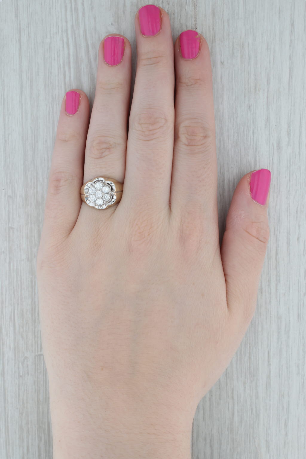 0.73ctw Diamond Cluster Belcher Setting Ring 10k Yellow Gold Size 8.25