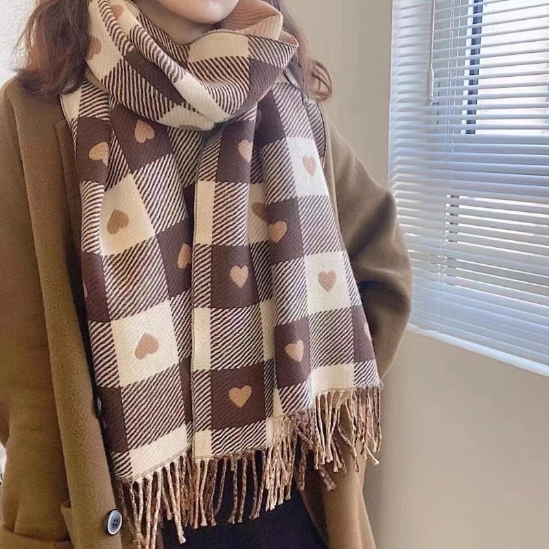 Love Plaid Scarf Women's Autumn And Winter  Dongdaemun Students New Imitation Cashmere Scarf