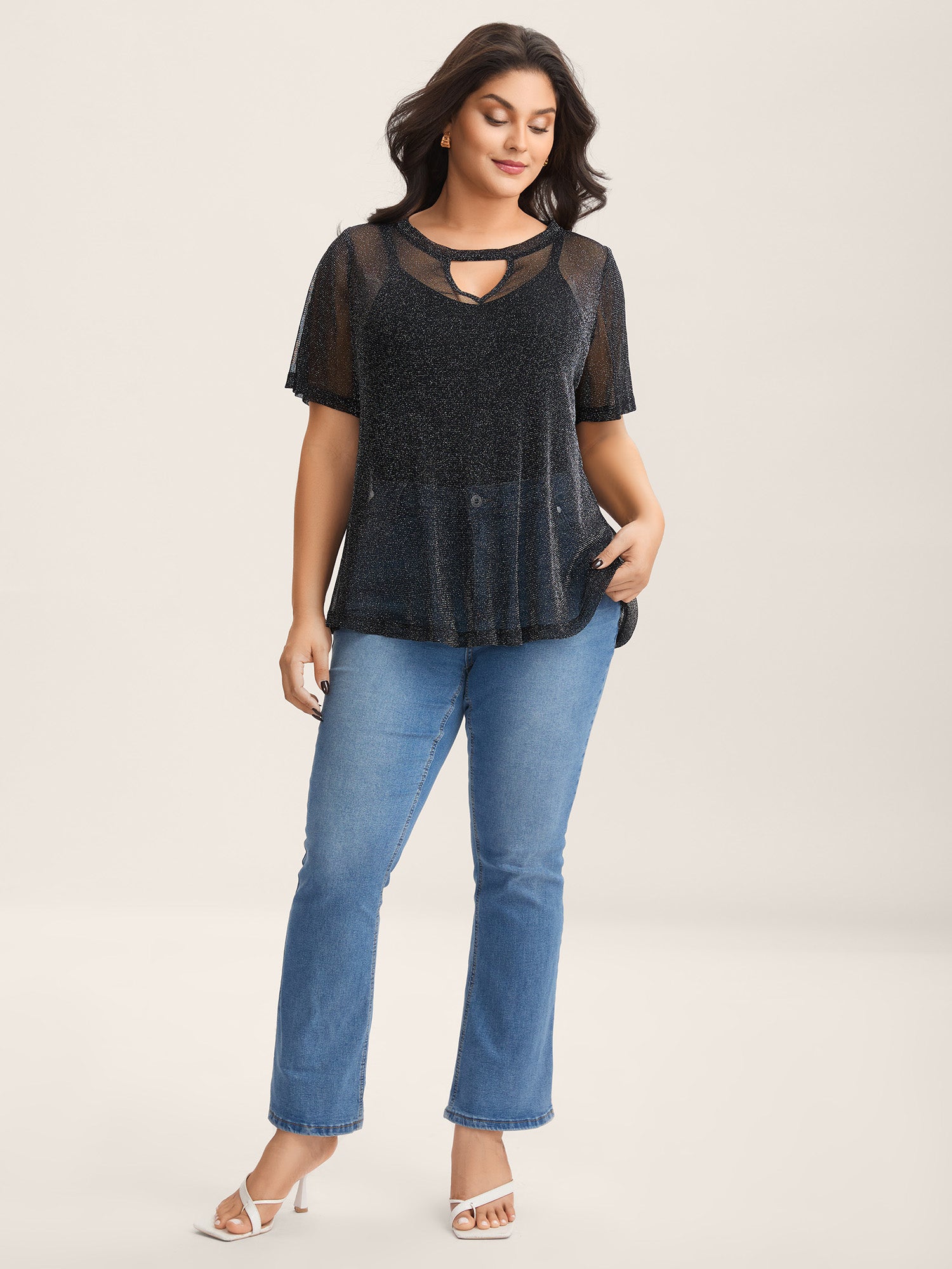 Luxe Sheer Stretchy Neck Cut-Out Solid Top