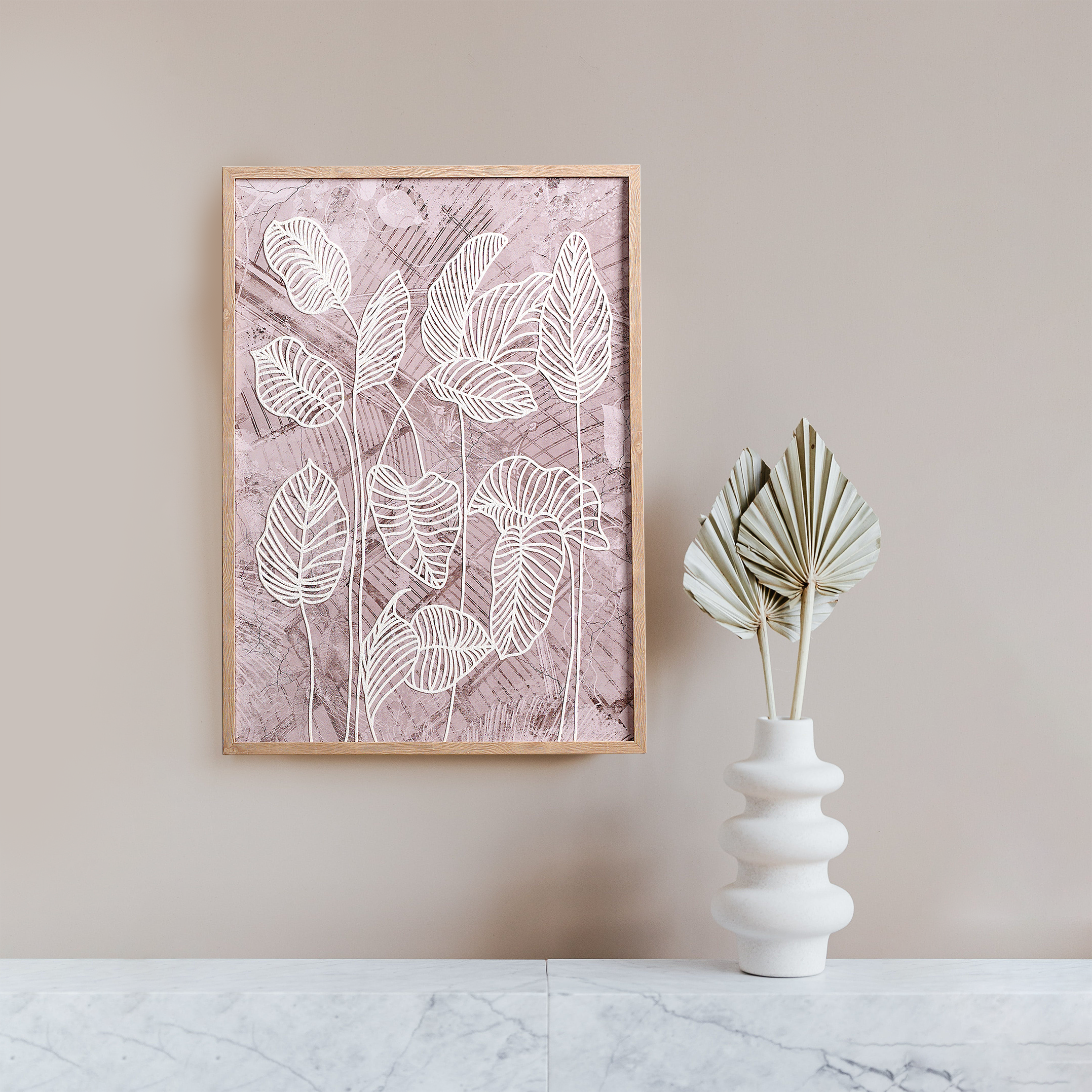 Emboss Leaf Printed Canvas Wall Art 27x19 Inch