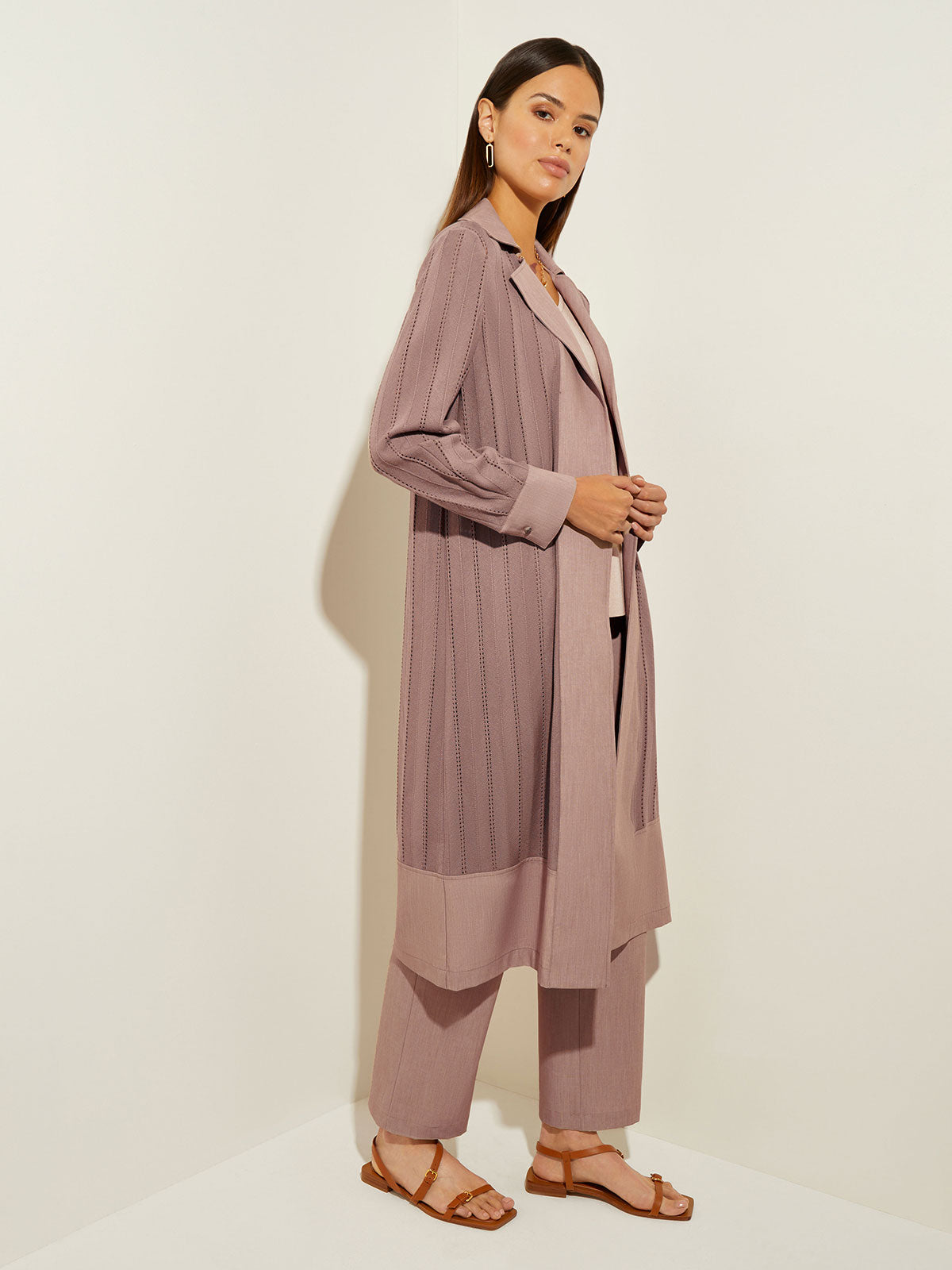 Twill Trim Sheer Recycled Knit Duster