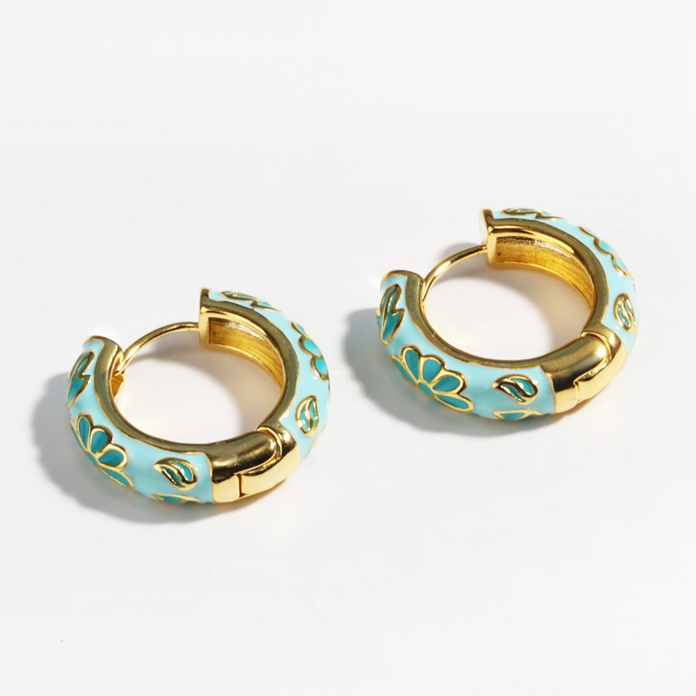 2 Pieces Flower Petal Copper Oil Dripping Earrings