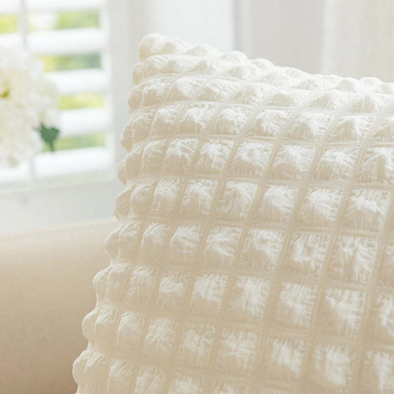 Cream Style Pillow Home Sofa Cushion Simple Solid Color Elastic Puff Plaid Pillow Case Bedside Pillow