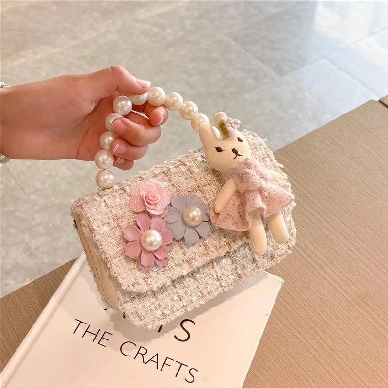 New Girl Bag Pearl Style Portable Trendy Bag Woolen Flower Fashion Girl Princess Crossbody Bag