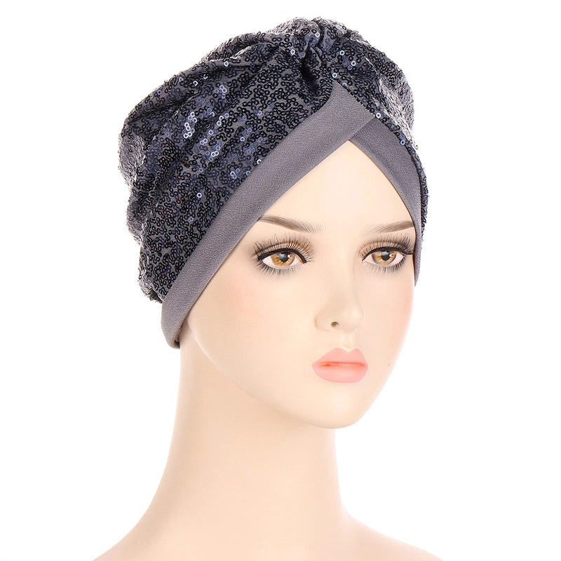 New Multi-color Sequined Front And Rear One Needle Sequined Headscarf Hat Fashion Closed Toe Cap