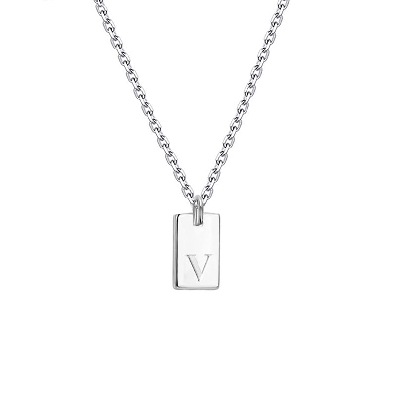 Titanium Steel Minimalist Letter Rectangle Plating Pendant Necklace