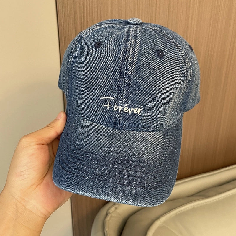 Korean-style Spring And Summer Denim Baseball Cap Women's Washable Old Letter Hat Men's Trendy Sunscreen Cap