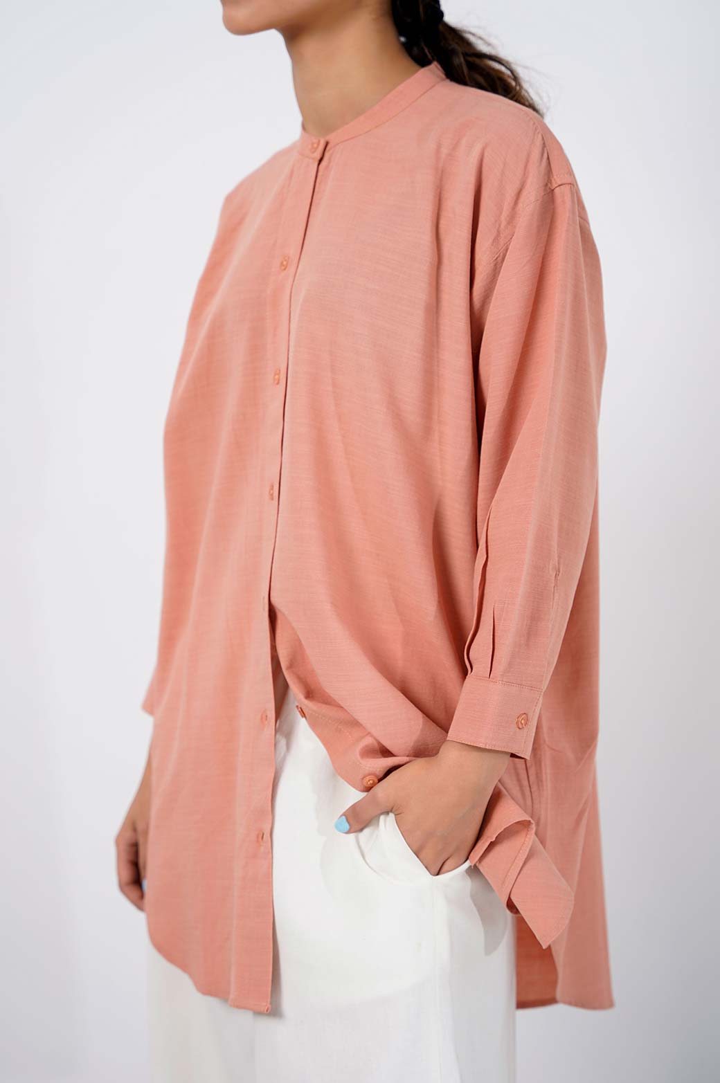 BAND COLLAR LONG SHIRT