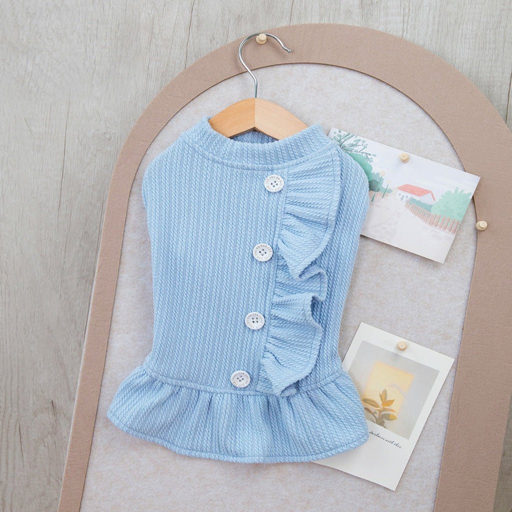Buttoned Ruffled Knitted Dog Cat Dress