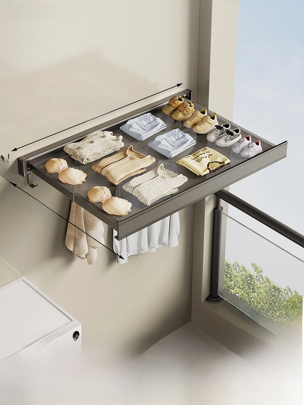 Balcony Invisible Folding Clothes Rack Shoes Drying Rack Telescopic Net Wall-Mounted Non-Punch Clothes Drying Artifact For Drying Socks