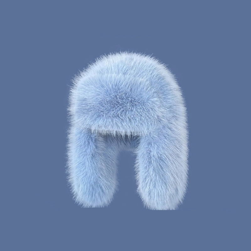 Korean Style Blue Faux Mink Plush Lei Feng Hat Women's Autumn And Winter Cycling Thickened Warm Skiing Cold-proof Earmuffs