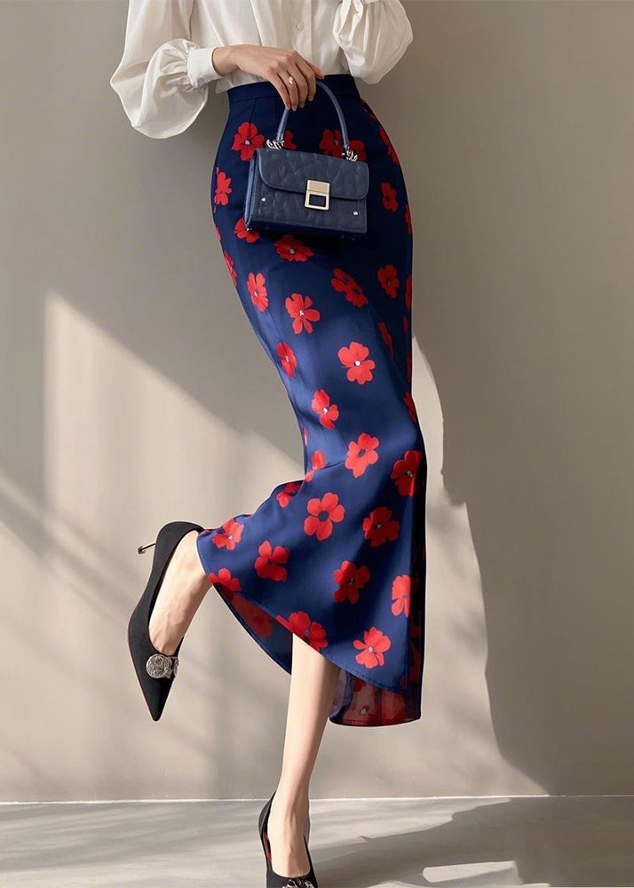 Fashion Blue Print High Waist Cotton Skirt Spring