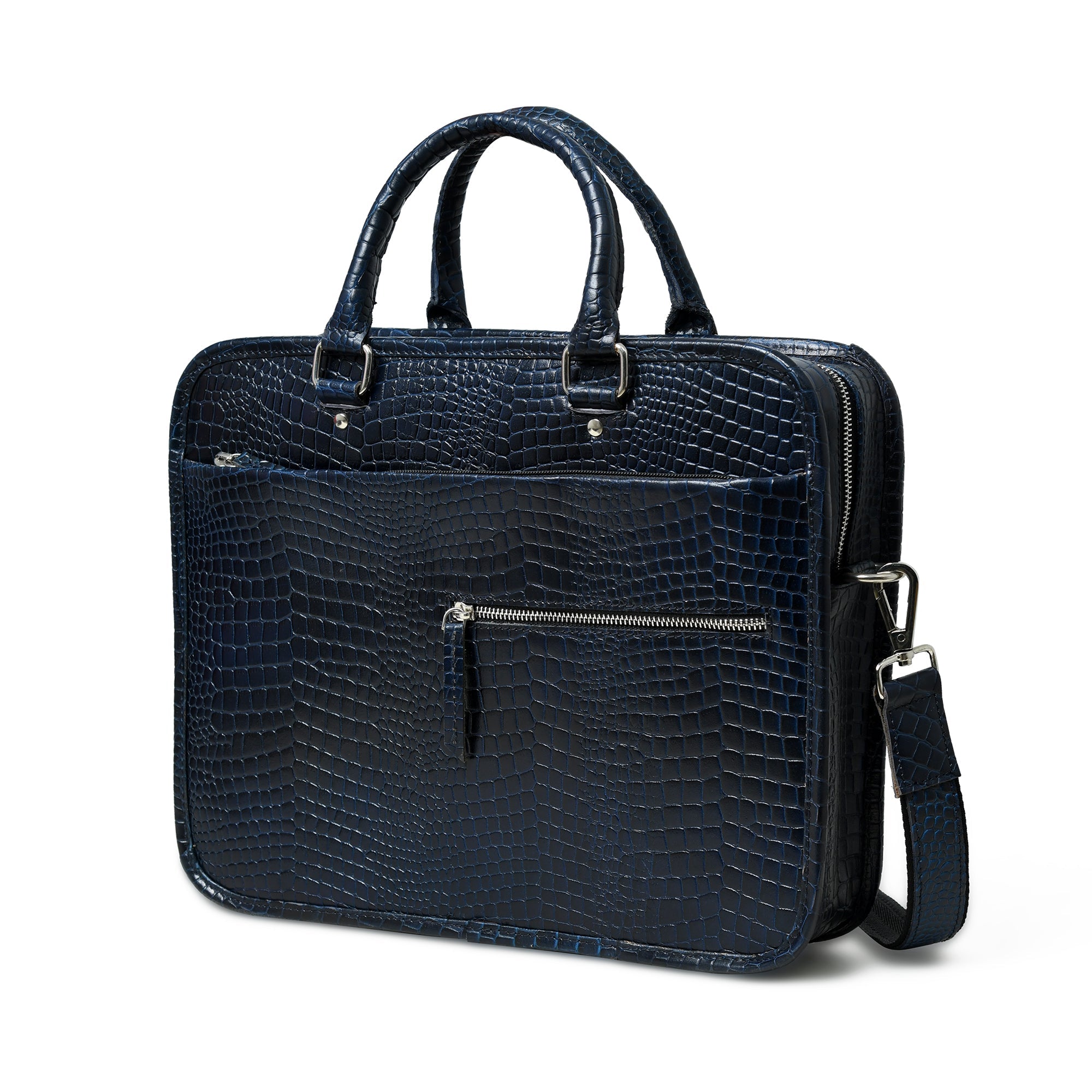 Croco Leather Computer Bag. Navy