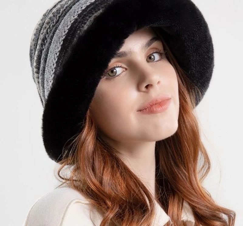 Women's Casual Basic Stripe Wide Eaves Bucket Hat