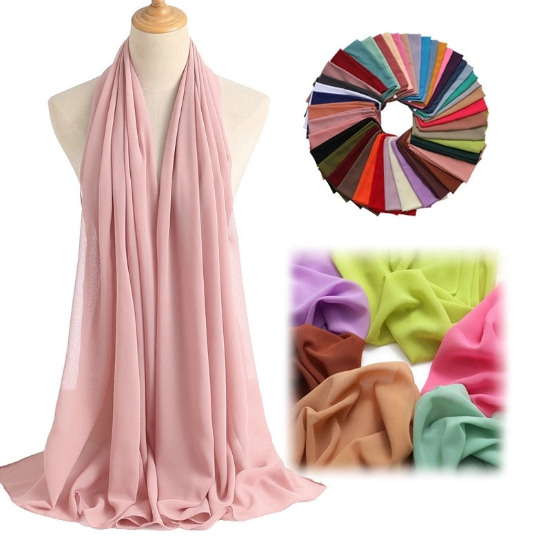 Pearl Chiffon Scarf Solid Color Rectangular Scarf Women's Shawl Basic Scarf