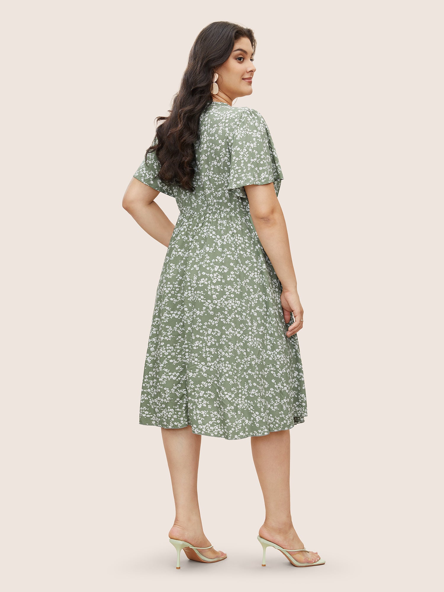 Bloom Dress - Ditsy Floral Elastic Waist Ruffles Pocket Knee Dress