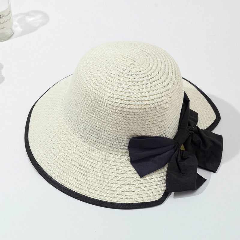 Women's Casual Vacation Beach Color Block Bowknot Big Eaves Straw Hat