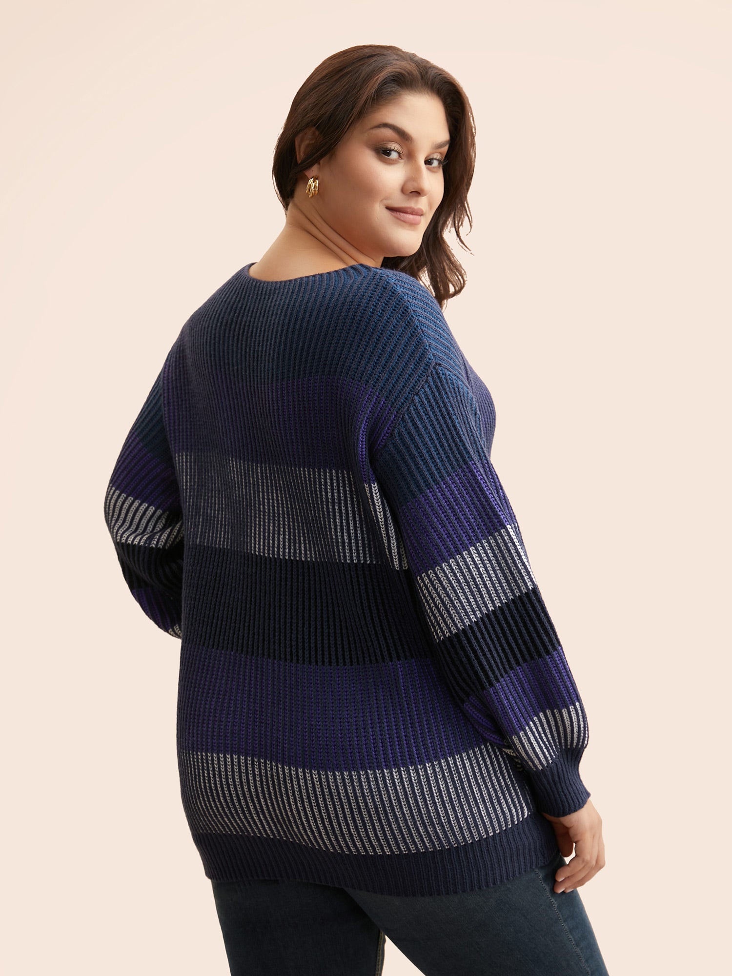 Textured Striped Contrast Patchwork Pullover