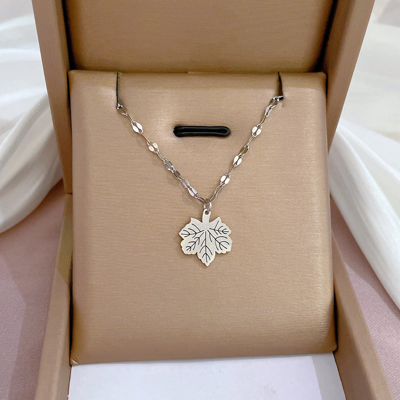 2 Pieces Cartoon Leaf Gourd Lily Of The Valley Geometric Titanium Steel Electroplating Necklaces