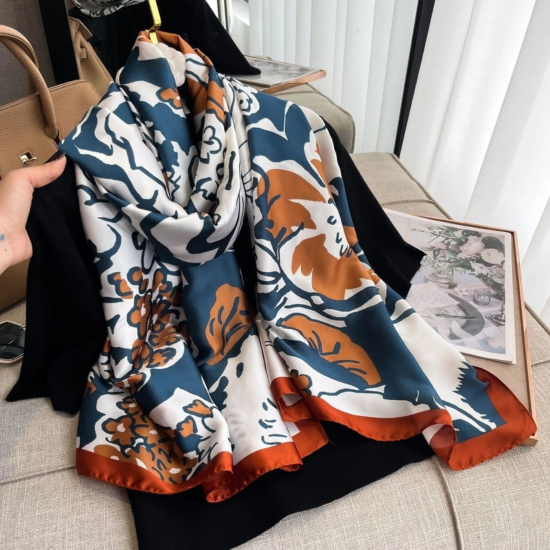 Women's Casual Vacation Beach Printing Satin Printing And Dyeing Printing Floral Silk Scarf Shawl