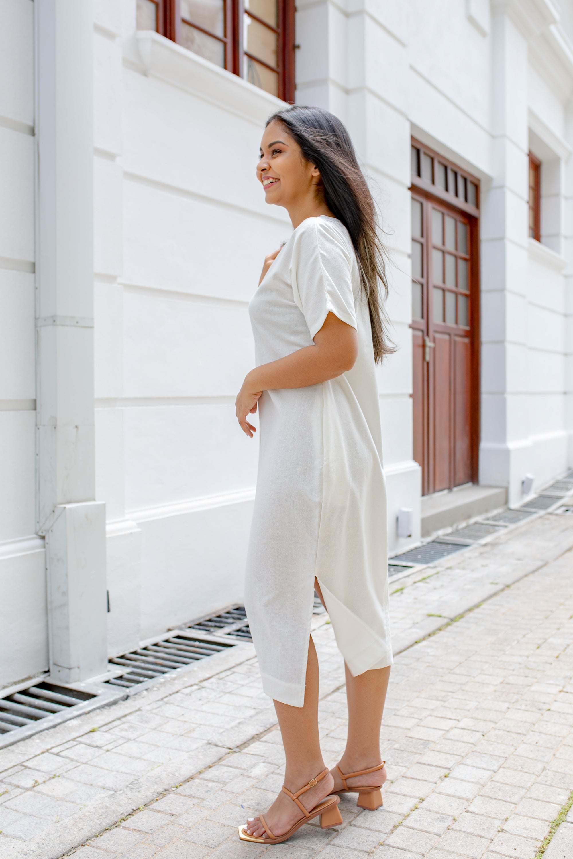 Divinely White Linen Shift Dress