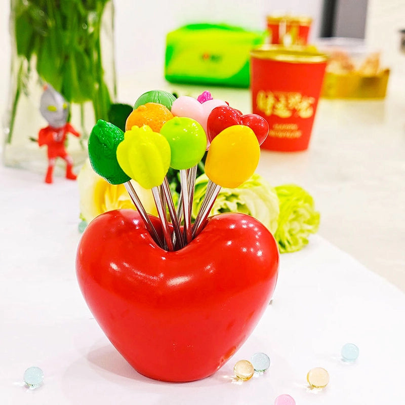 Cute Apple Strawberry Banana 201 Stainless Steel Plastic Fruit Fork 1 Set