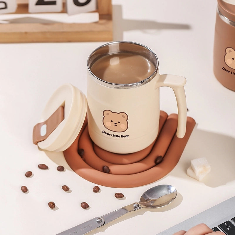 304 Stainless Steel Coffee Cup Water Cup Mug With Lid High-looking Male And Female Straw Cup With Spoon Can Be Used As LOGO