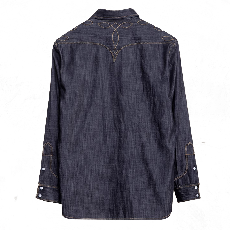 Vintage Imitation Denim Cotton And Linen Casual Long-Sleeved Shirt