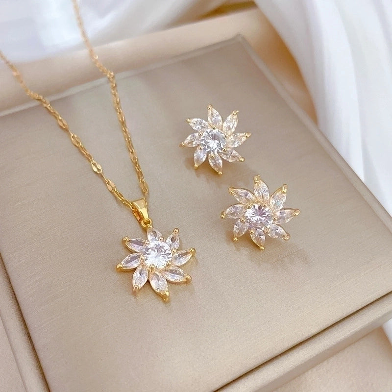 Copper Minimalist Plating Inlay Rhombus Bow Knot Zircon Jewelry Set