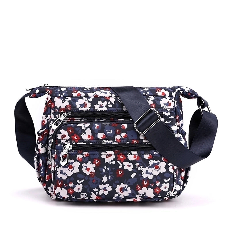 Women's Medium Nylon Flower Basic Zipper Shoulder Bag