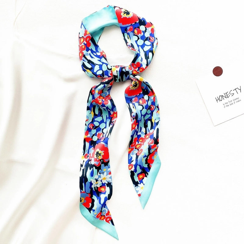 Summer Flower And Bird Printed Ladies Decoration Ribbon Hair Band Scarf