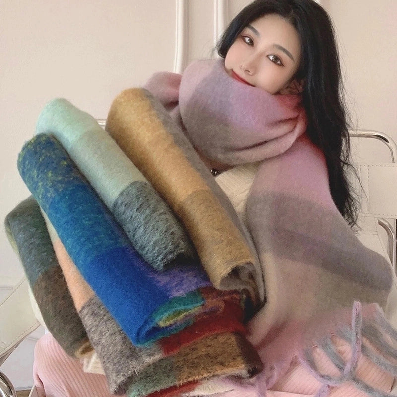 Women's Sweet Color Block Polyester Scarf