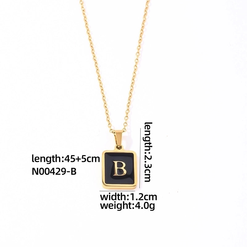 304 Stainless Steel K Gold Plated Minimalist Plating Inlay Letter Rectangle Shell Pendant Necklace
