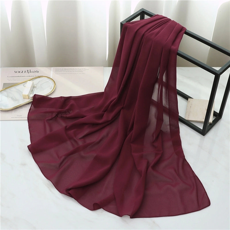 Pearl Chiffon Scarf Solid Color Rectangular Scarf Women's Shawl Basic Scarf