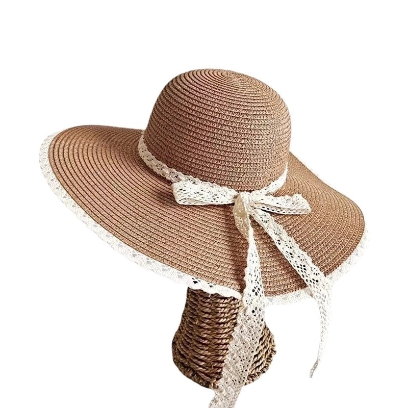 Women's Elegant Basic Bow Knot Big Eaves Straw Hat