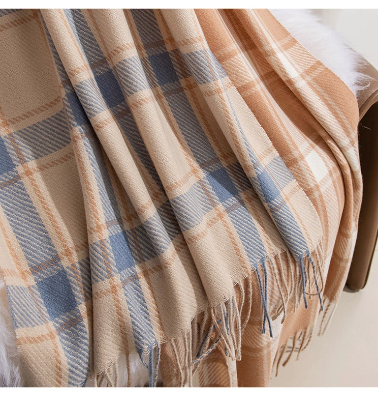 Women's Elegant Plaid Imitation Cashmere Tassel Scarf