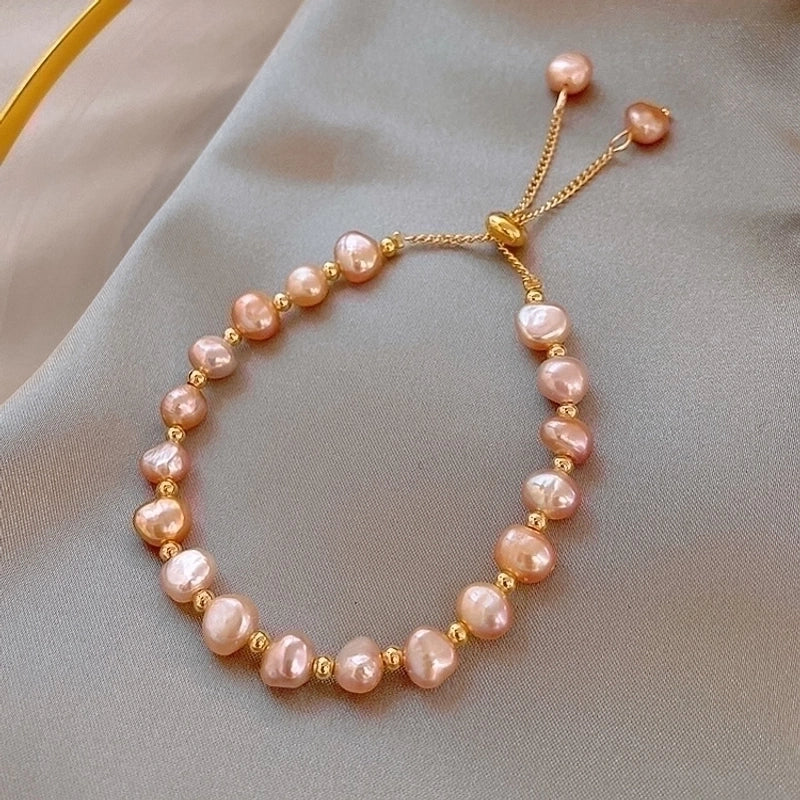 Elegant Round Rhinestones Imitation Pearl Alloy Freshwater Pearl Bracelets