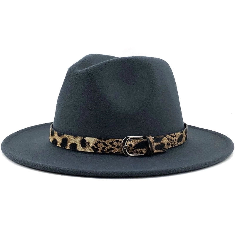 Fashion Leopard Belt Woolen Jazz Hat