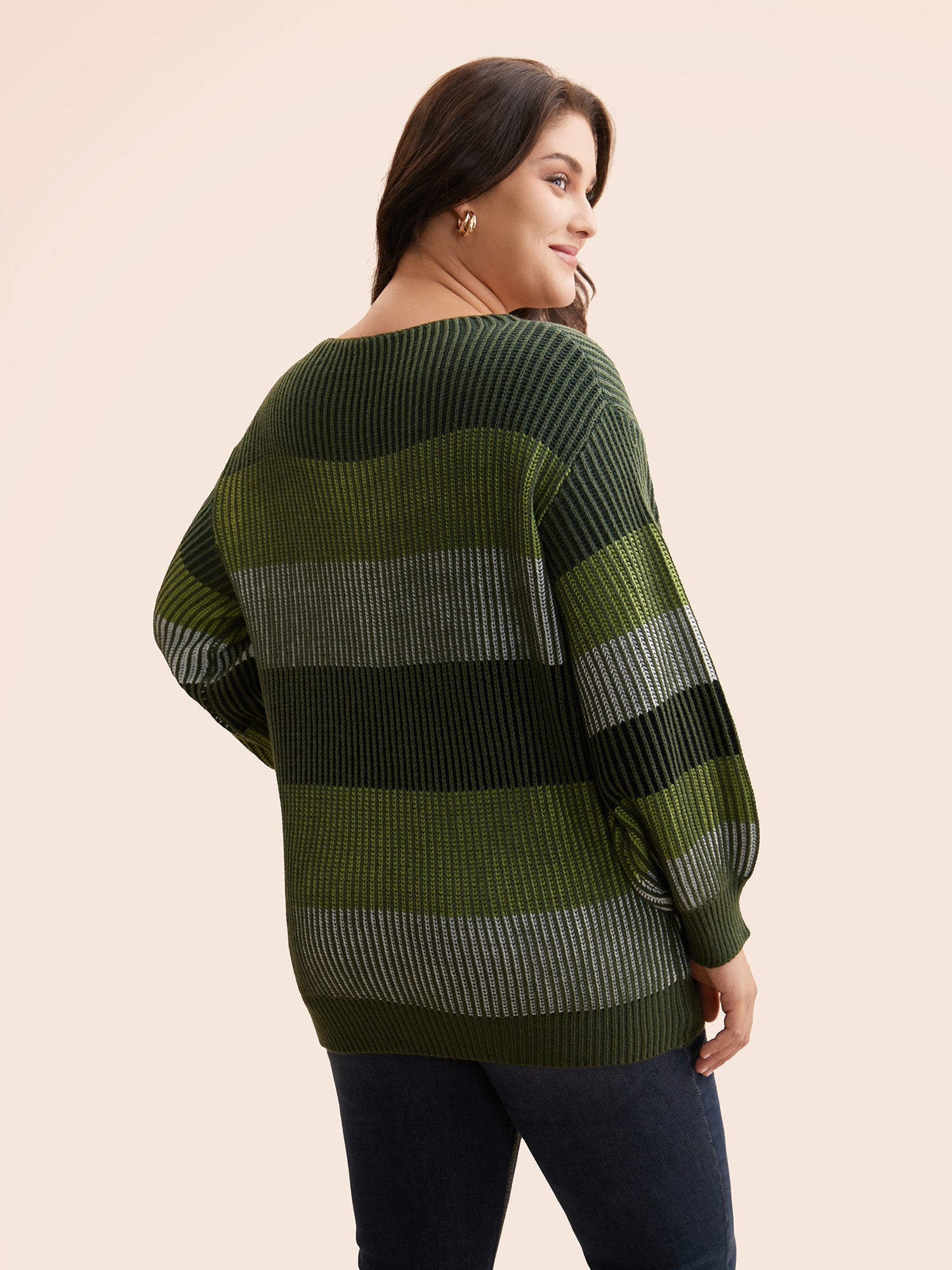 Textured Striped Contrast Patchwork Pullover