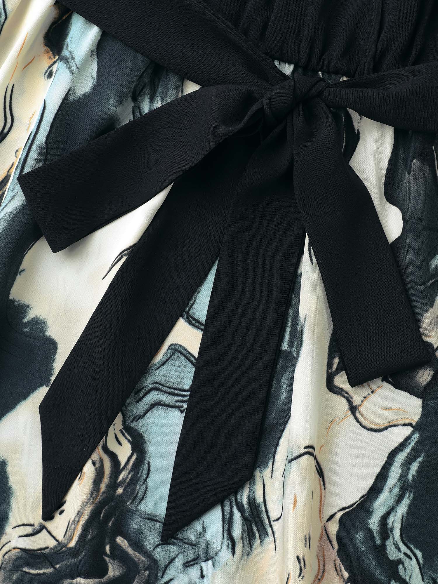Surplice Neck Marble Print Belted Dress