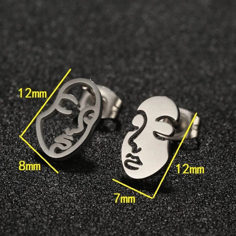 1 Pair Minimalist Human Face Asymmetrical Plating Hollow Out Stainless Steel Ear Studs