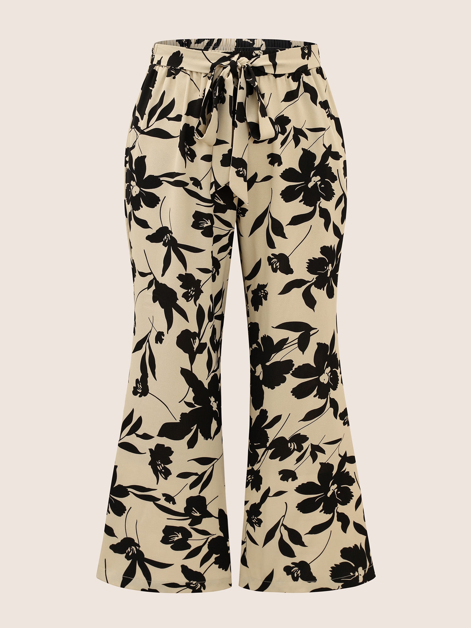 Silhouette Floral Print Ties Side Seam Pocket Pants