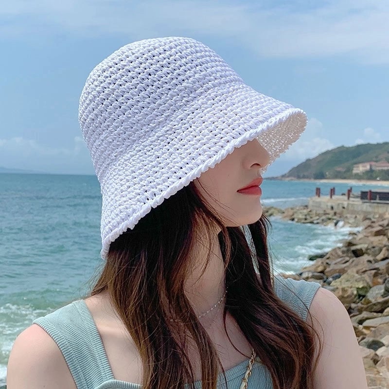 Women's Pastoral Minimalist Solid Color Wide Eaves Straw Hat