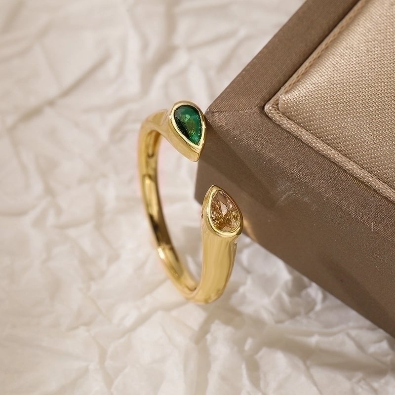 Minimalist Water Droplets Copper 18k Gold Plated Zircon Open Rings In Bulk