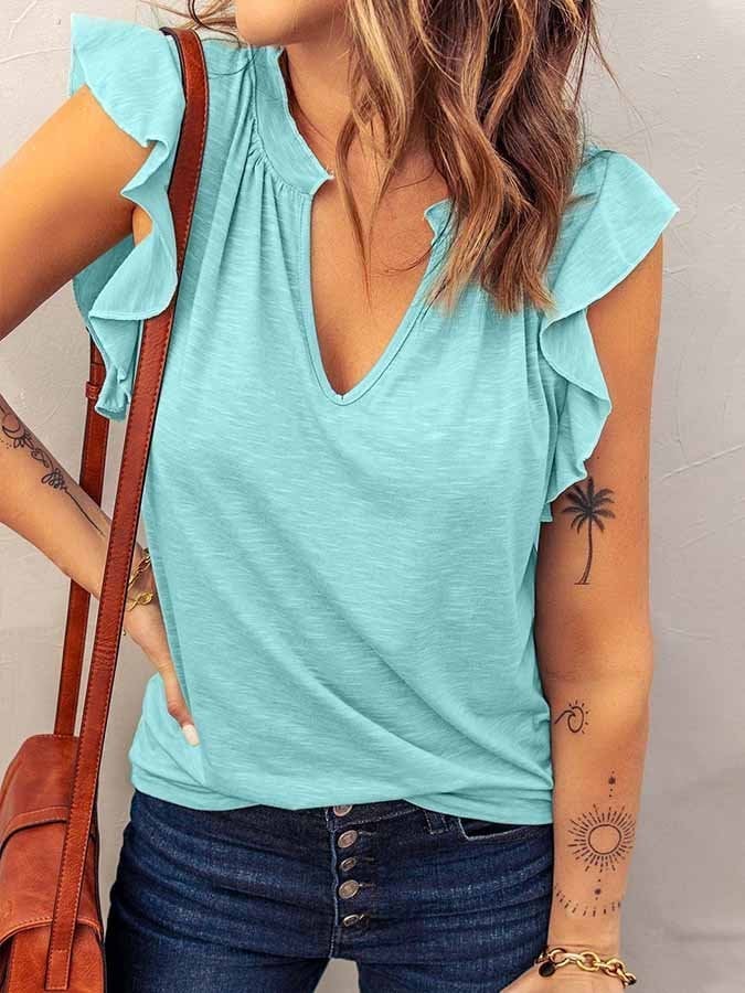 Women's Fashion V Neck Ruffle T-Shirt