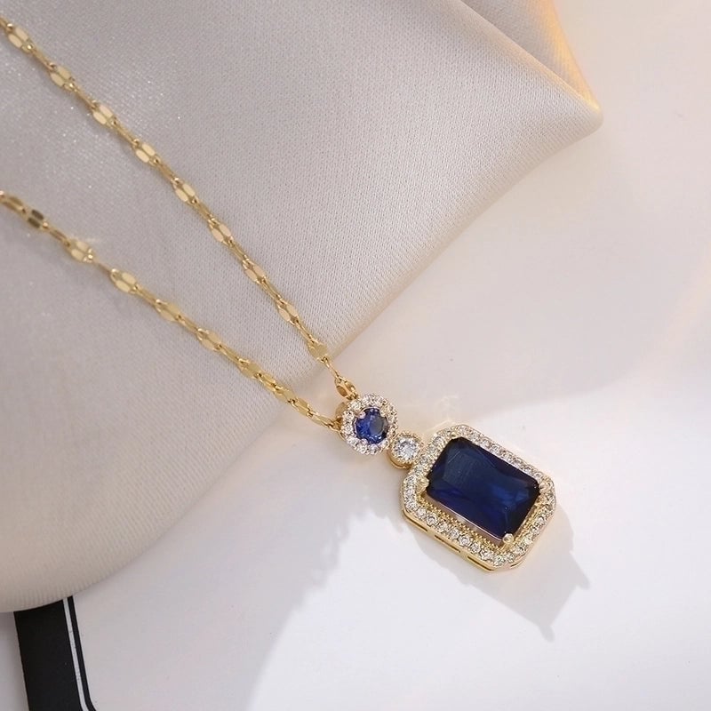 Retro Square Titanium Steel Inlay Zircon Rings Earrings Necklace