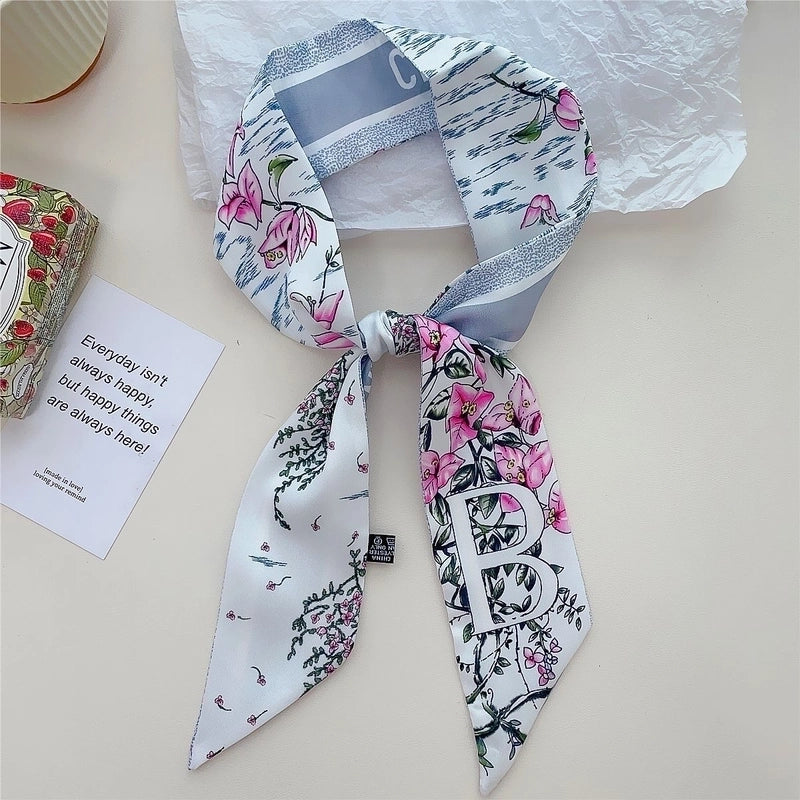 Women's Lady Flower Satin Printing Silk Scarf