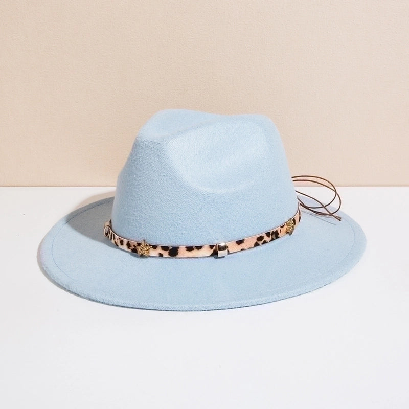 Unisex Basic Cowboy Style Solid Color Belt Buckle Wide Eaves Fedora Hat